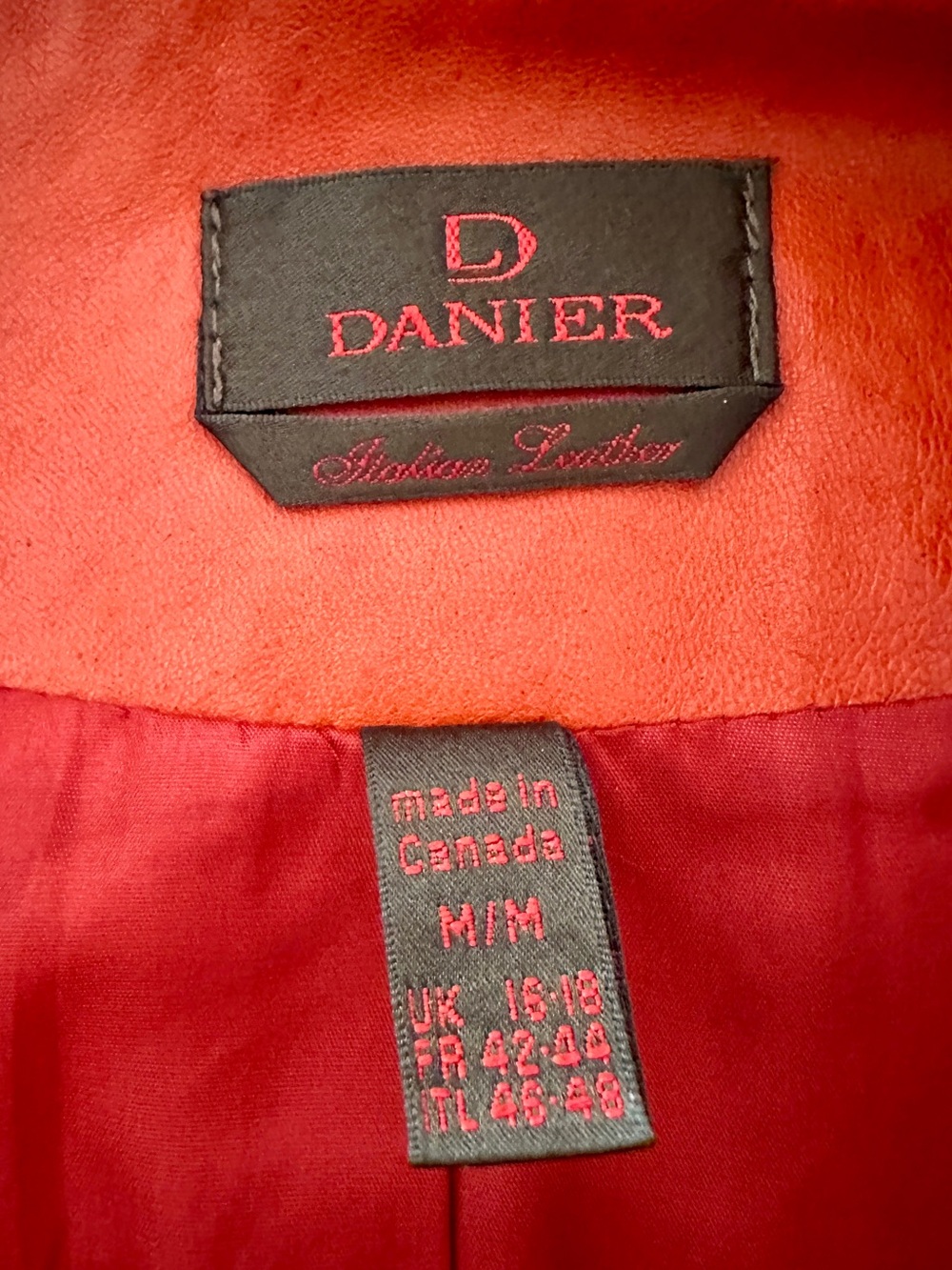 Vintage DANIER Women's Red Orange Italian Leather Zip-Front Moto Jacket -Size S - Picture 14 of 16